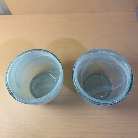 Marbleized Swirl Glass Votive Tea Light Candle Holder 2-1/2" Light Blue Set of 2 - Picture 2 of 12